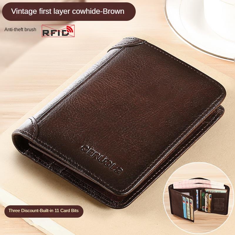 Men's Genuine Leather Anti-theft Multi-card Short Wallet