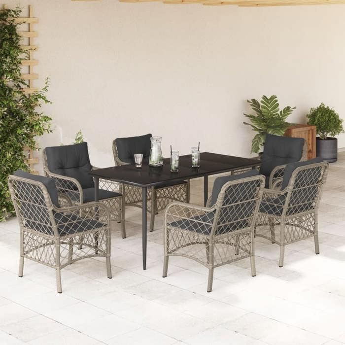VidaXL Garden Dining Set with Cushions 7 Pcs, Patio Table and Chair, Patio Furniture, Outdoor Furniture, 3212170