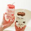 Animal ceramic straw cup with lid Summer essential water cup Girls household cup Juice cup Cold drink cup
