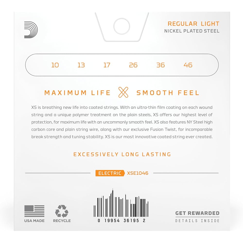 D'Addario Daddario Electric Guitar Strings XS Coated Strings Nickel Regular Light .010-.046 XSE10...