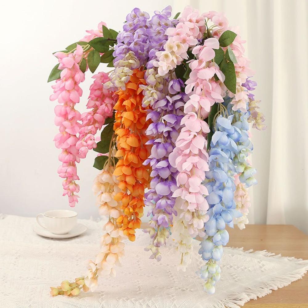 Long Branches Artificial Flower 5 Fork Wisteria Vine Flower Greenery Silk Flower String  Garden