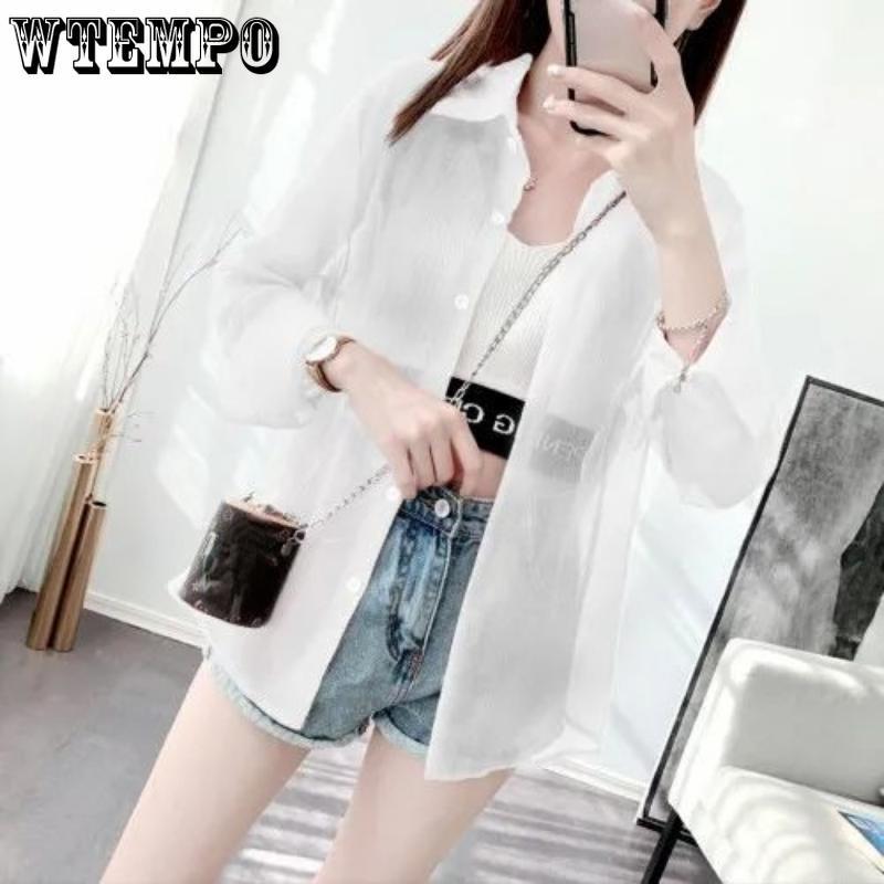 WTEMPO Summer Women's Sunscreen Clothing Women's Cardigan Thin Jacket Summer Chiffon Top Korean Temperament Loose