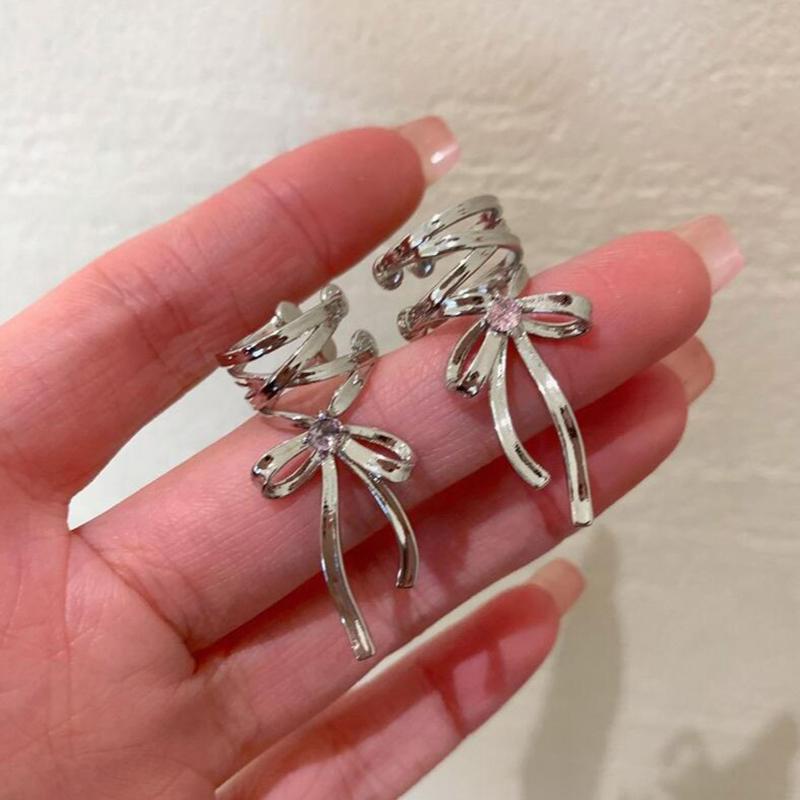 Simple Hollow Sling Bow Ear Clip For Women Sweet Cool Fairy Simple Style Exquisite Ear Bone Earrings Gift
