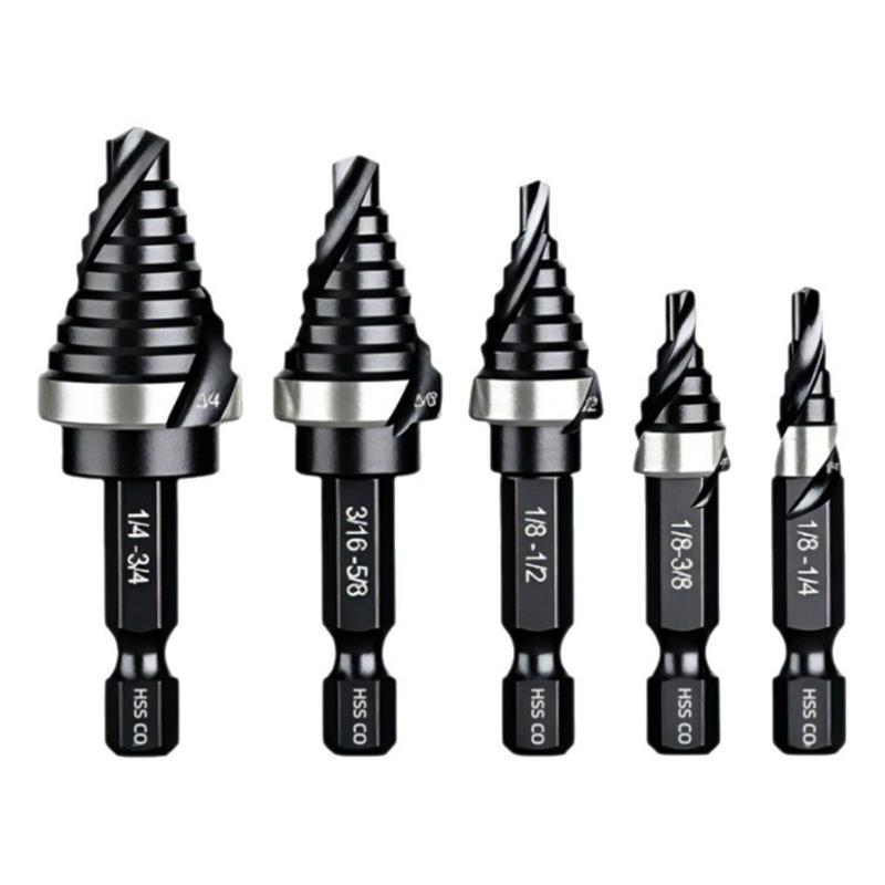 

5Pcs Industrial Step Drill Bits Set Ready 1/4inch Shank High Speed Steel Metal Drill Bits for Drilling Industrial 1
