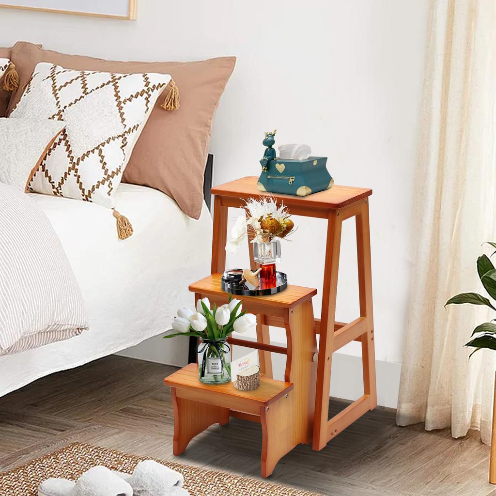 56x38x64cm 3 Levels Folding Library Ladder Chair Portable Multifunctional Step Stool Flower Display Stand