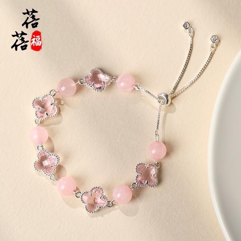 Natural Crystal Four Leaf Clover Alloy Bracelet Women Men Handcrafted Polished Gemstone Jewelry Accessory