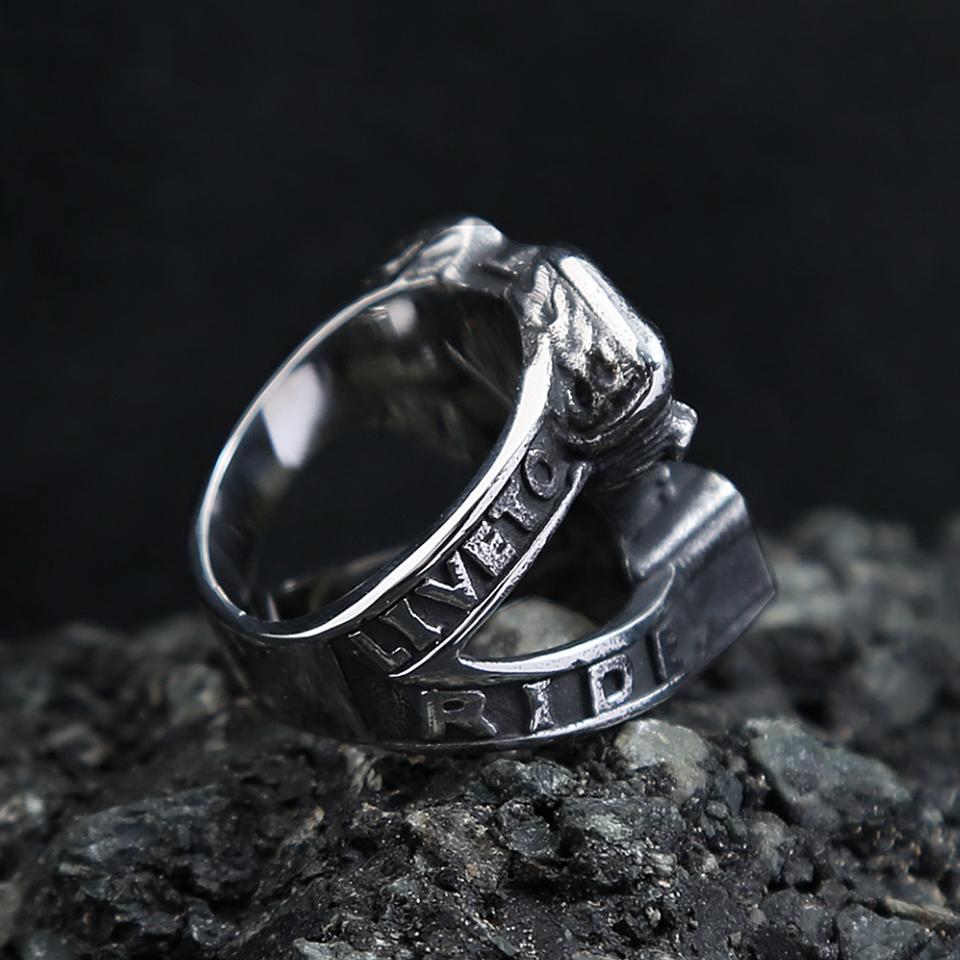 Fashion Vintage Steampunk Motorcycle Engine Skull Rings For Men 316L Stainless Steel Biker Hip Hop Jewelry Gifts