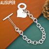 925 Sterling Silver Simple Heart Side Chain Beautiful Bracelet Gift Jewelry