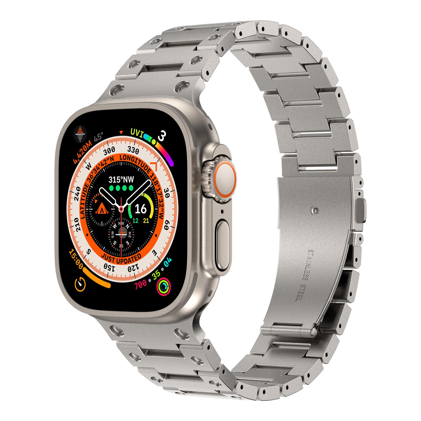 

For Apple Watch 10 46mm/Ultra 2/Ultra 49mm/9 8 7 45mm/SE (2023) SE (2022) SE 6 5 4 44mm/3 2 1 42mm Stainless Steel Watch Strap Silver