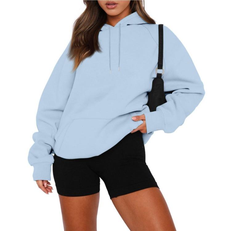 Plus Size Women's Velvet Hooded Sweatshirt Thickened Long Sleeve Pullover Solid Color Casual Autumn Fashion
