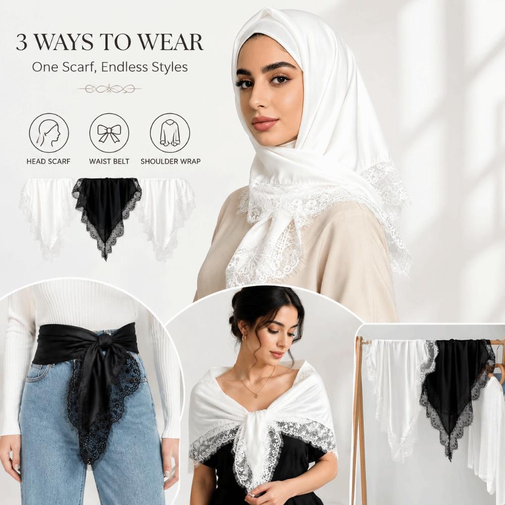 Lace Trim Shawls Solid Color Wraps Fashion Square Scarf Beach