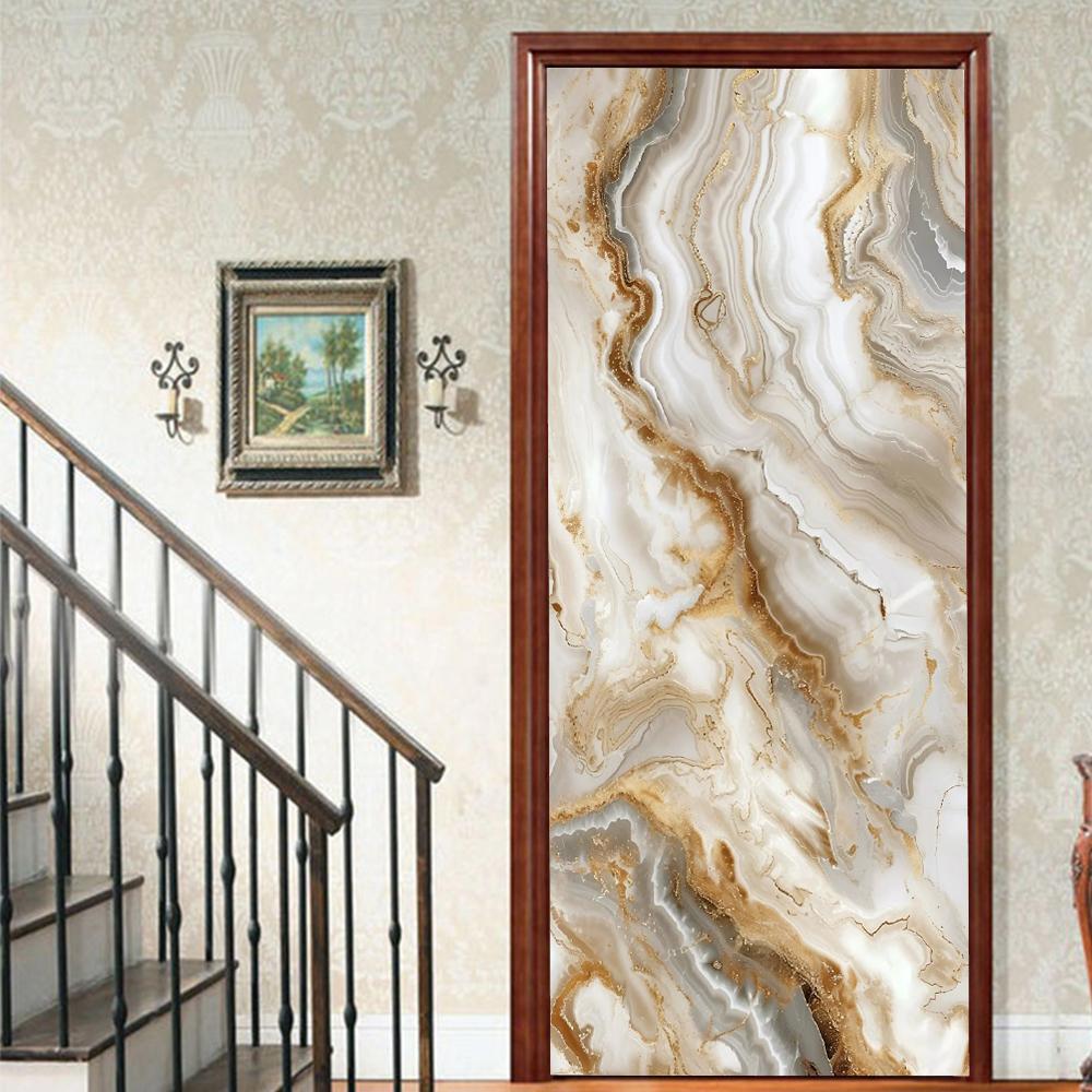 

1 шт. Наклейки на двери с мраморным принтом 3D Съемные Виниловые наклейки для дверей Самоклеящиеся обои Художественные фрески для дверей Bibliotheque Современный домашний декор 77x200cm