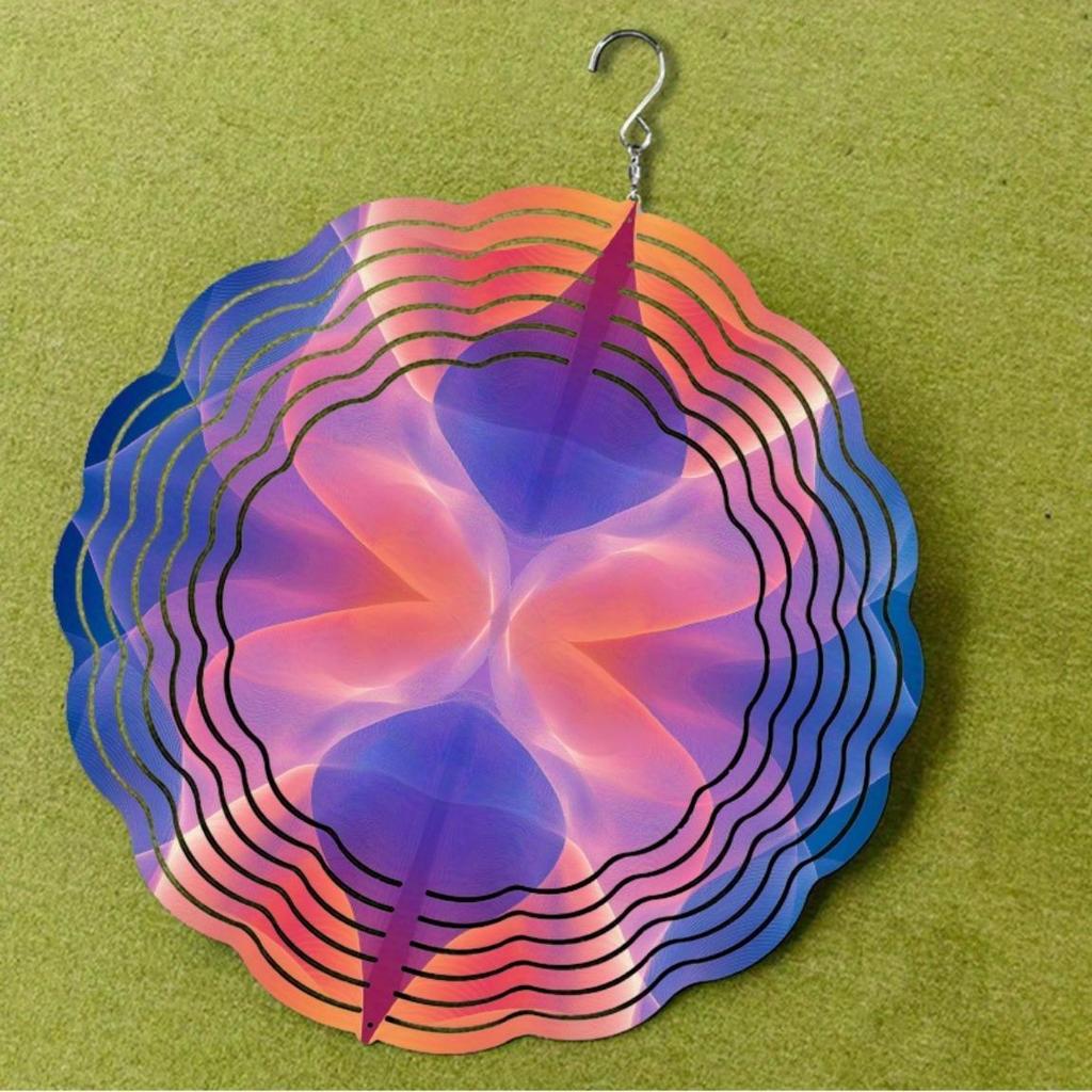 Clopoțel de vânt suspendat cu model Aurora Design artistic metalic rotativ Dungi roz mov albastru Cârlig 360 pentru decor balcon grădină Tot sezonul