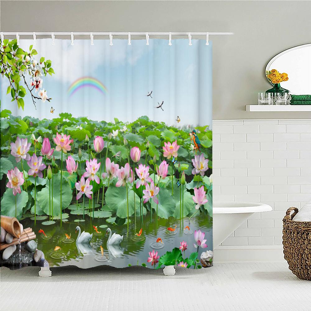European Flowers Scenery Garden Shower Curtain, Rustic Nature Landscape Path Arch Decor Bath Curtain For Shower Stall Bathroom