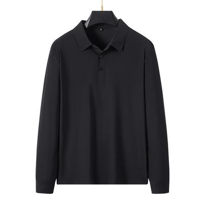 Pánské polo tričko bez švů z ledového hedvábí s dlouhým rukávem, business casual, elastický límec, pánské tričko