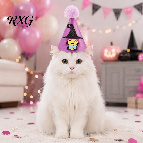 Ghost Pet Costume Halloween Pointed Hat, Cute Witch Pumpkin Cat Pom-pom Lightweight Hat for Cats And Small Dogs Holiday Party Accessory