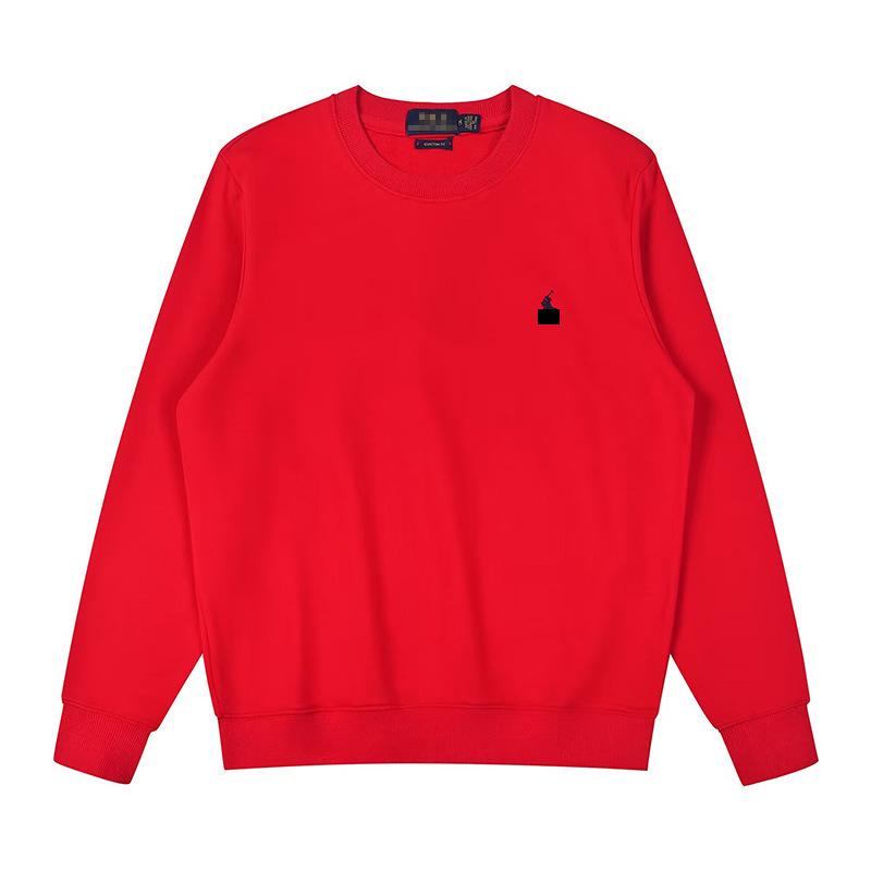 Casual Autumn American Style Pure Cotton Long Sleeve Polo Hoodie with Embroidered Horse Design