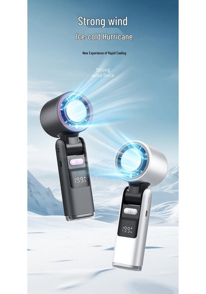New Ice Cooling Mini Handheld Fan: 199 Gears, High-Speed, Brushless, Portable & Folding