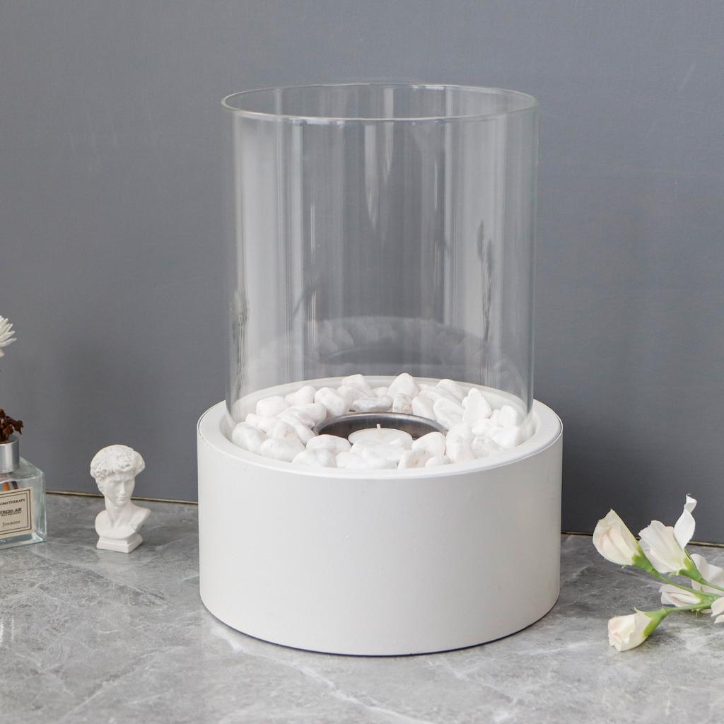 Round White Color Metal Candle Holder with Glass for Tealight Candle Holder  for Home Decor (US Stocks)