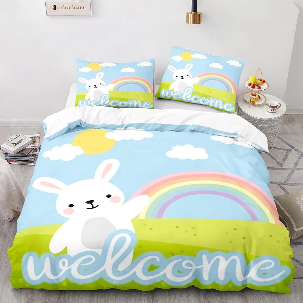 Comforter Kids Bedding Cartoon Rabbit Queen Woodland Animals Comforter Botanical Boys Girls Bedroom Decor