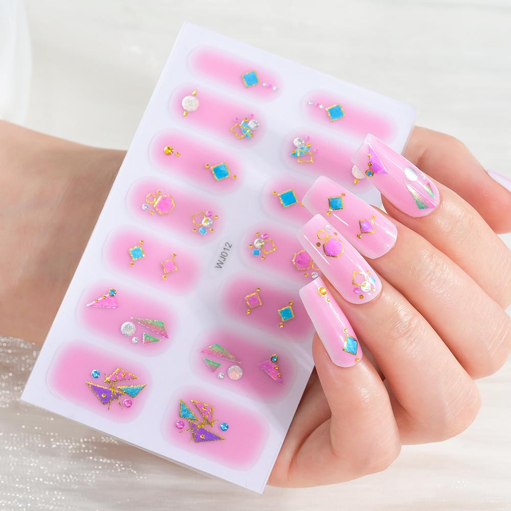 14 Tips/sheet Women Girls Full Cover Self-adhesive Nail Polish Stickers Baking Free Marble, Shell Pattern Nail Wrap Decals Decor