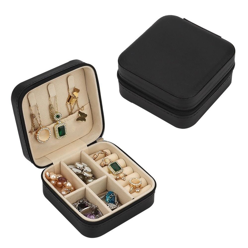 PU Leather Mini Jewelry Storage Zipper Closure Travel Jewelry Box Ring Organizer  Display Box