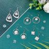 12 Pairs 4 Style Glass Blank Dome Dangle Earrings Twist Triangle & Ring & Square 304 Stainless Steel Earrings for Women Stainless Steel Color 33~50mm