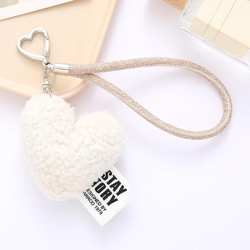 Cute Heart Shape Plush Wristlet Keychain Bag Pendant for Women Valentines Day Gift Coin Purse Backpack Bag Charm Gift