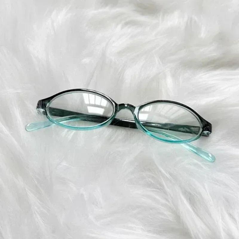 Women Oval Red Frame Glasses Gradient Green Frame Narrow Small Eyeglass Girls Outdoor Fashion Wear with Seaside Driving Glasses