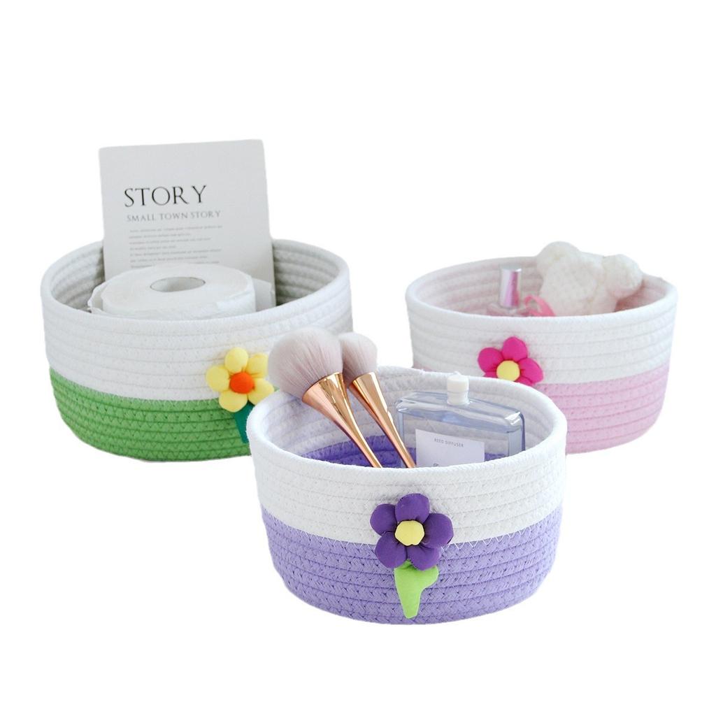 Children's Toy Storage Barrel Snack Box Handmade Cotton Basket Woven Desktop Storage Flower Basket  Organiser