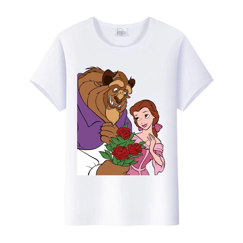 Cartoon Princess Summer Short Sleeve Tee Beauty and The Beast Tops Shirts T-Shirts Sweet Clothes Blouse Unisex