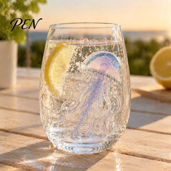 Decorative Coastal Style Water Cup Octopus Glass Tumbler, Ocean Whales Seahorses Crabs Jellyfish Cocktail for Home Nautical Theme Bar Accessories Bar,