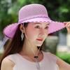 Cappello da Sole da Donna in Paglia a Rete con Ampia Visiera Protezione UV Estivo Cappello da Spiaggia Pieghevole Leggero Cappello da Viaggio con Mentoniera