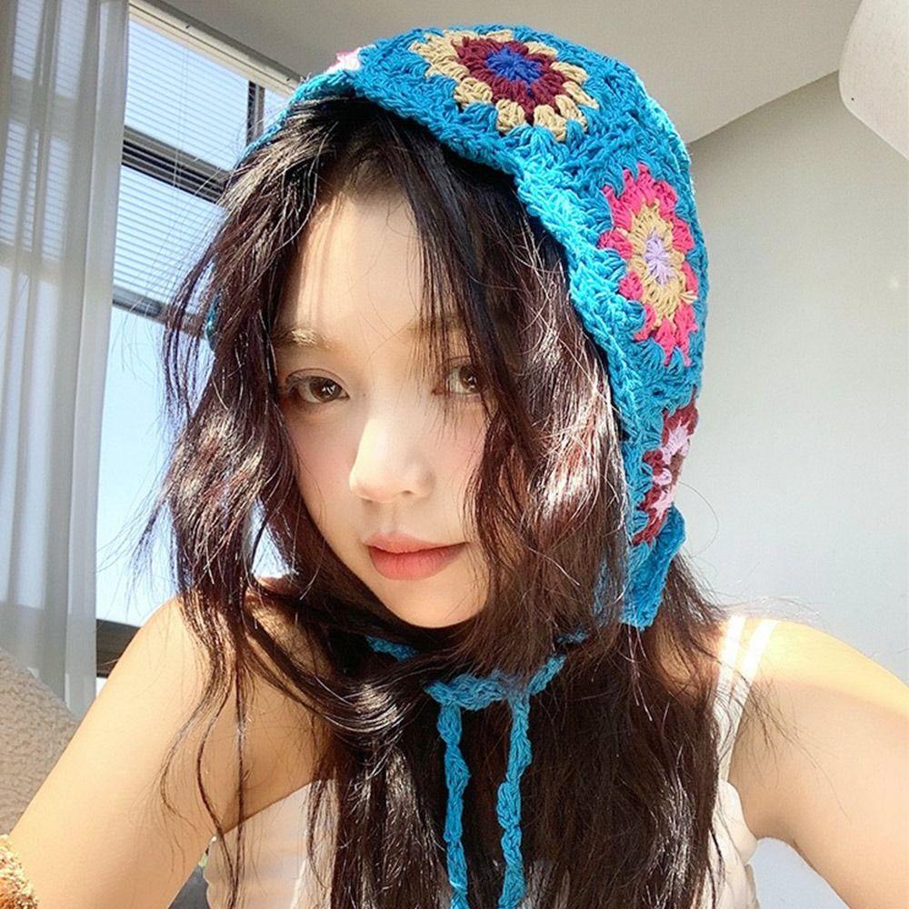 

Полая вязаная шапка с цветами Skullies Hat Дышащий берет для женщин
