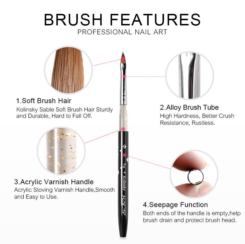 kads Størrelse 4# Neglebørste Akryl Kolinsky Sable Svart Børste for Nail Art Børste Nail Art Bygger Design Akrylmaling UV Gel Penn