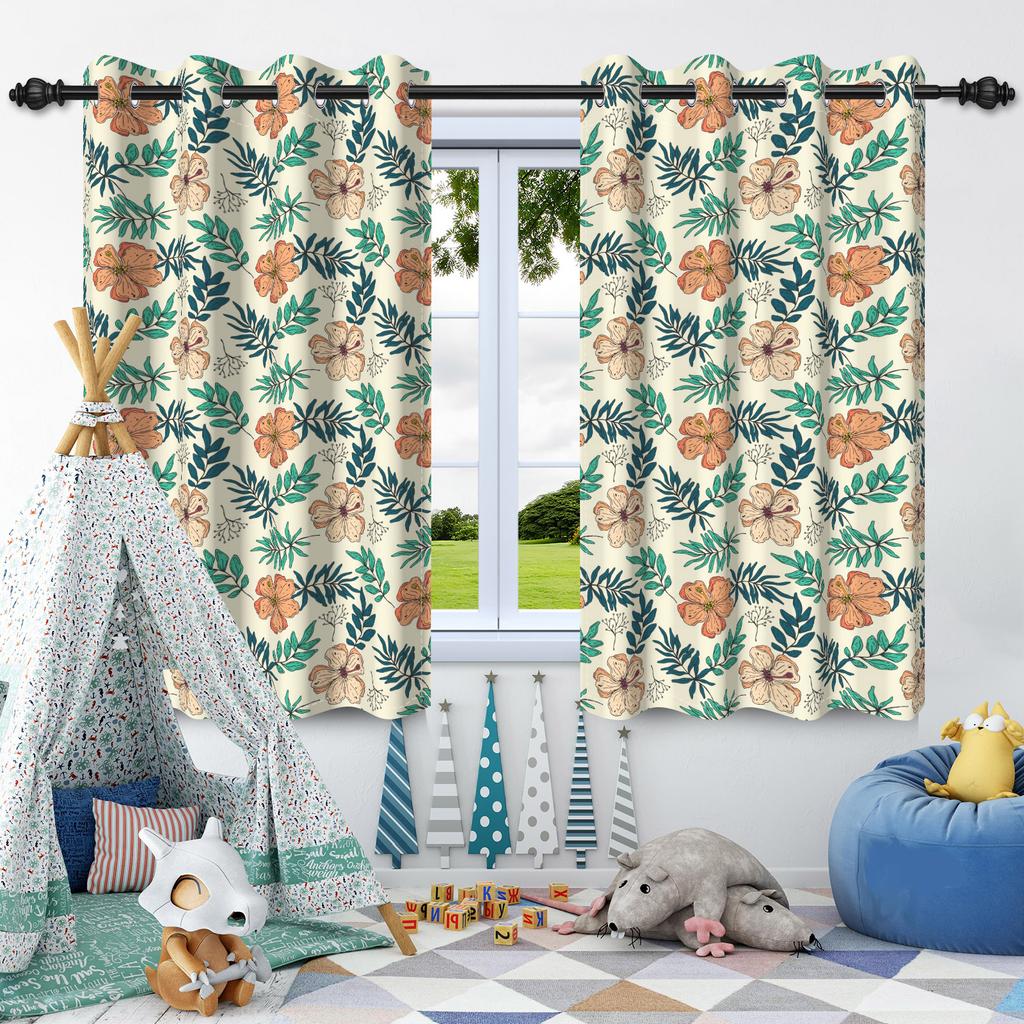 2pcs Fresh Flowers Plants Blackout Curtain Bedroom Privacy Partition Living Room Darkening Heat insulation Window Curtains
