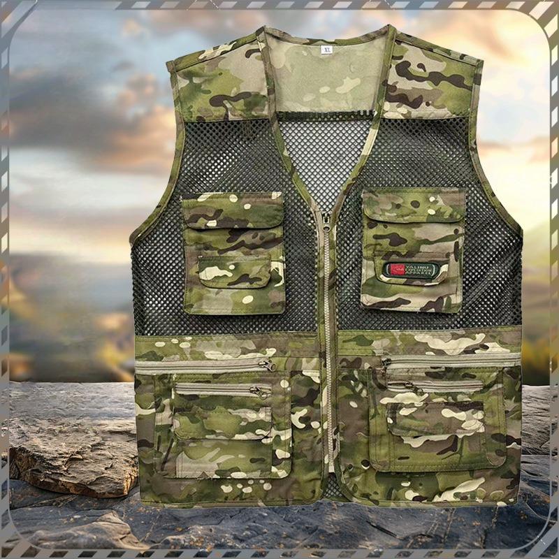 Leichte Netz- und Stoffweste mit mehreren Taschen für Reisen und Outdoor-Aktivitäten