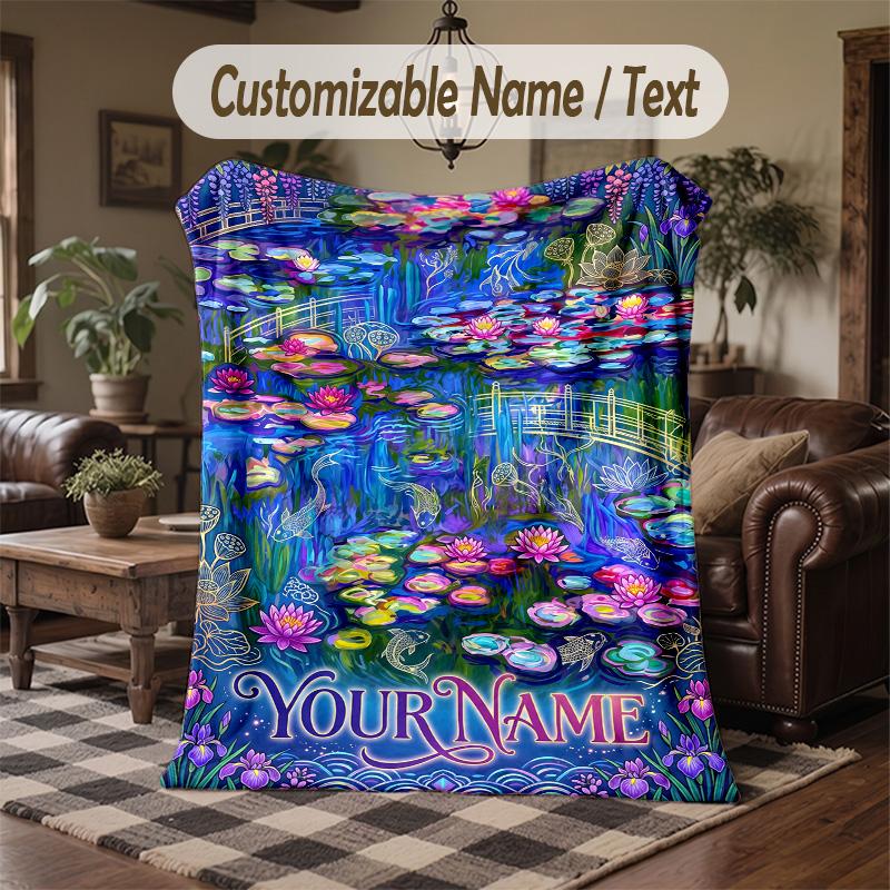Vinyl Records Artwork Theme Throw Blanket Custom Name Text Personalized Blanket Soft Cozy Blanket for Home Sofa Bed