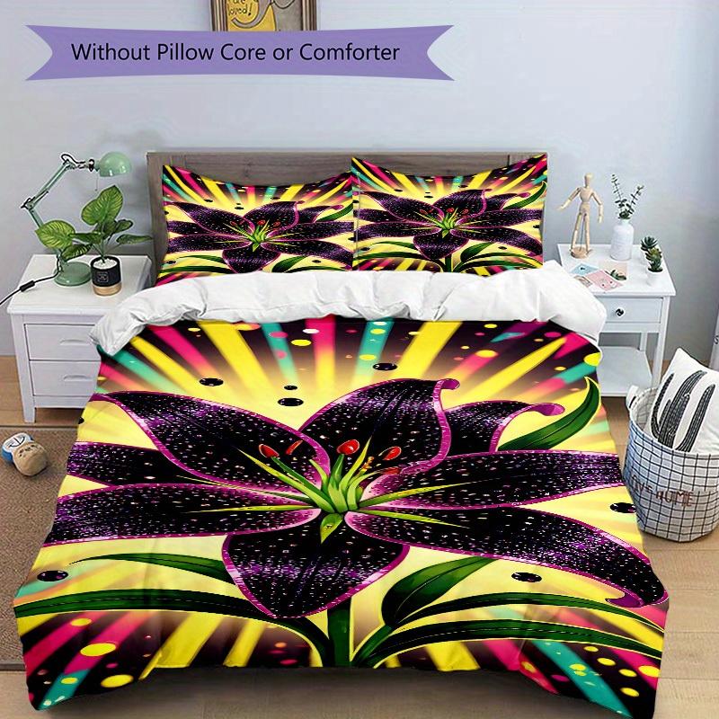 3pcs Glitter Lily Bedding Set, Ideal for Home Use, Suitable for Bedroom Decor (1*Duvet Cover + 1/2*Pillowcases, No Core) yy250821164