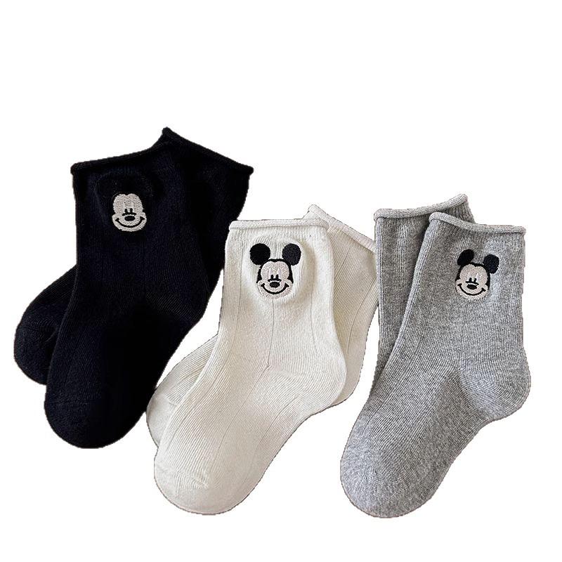 Korean Style Girls' Mid-Calf Cartoon Cotton Socks for Spring and Autumn, Suitable for Children and Students