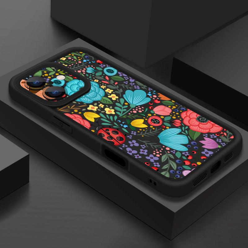 Colorful Flowers Ladybug Pattern Shockproof Phone Case For iPhone 16e 16 15 14 Pro Max 13 12 Pro 11 14 15 16 Plus Silicone Soft Matte Cover Fundas