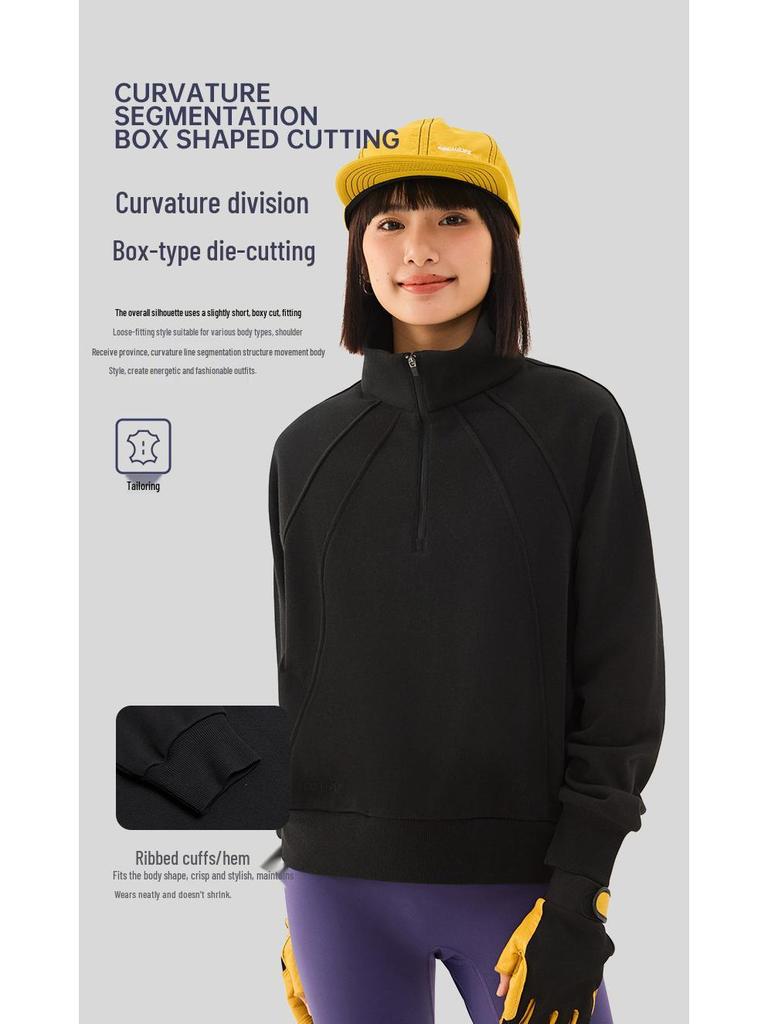 TECTOP Women's Cotton Hoodie: Breathable, Loose Fit, Stand Collar, Half-Zip, Long Sleeve for Autumn/Winter.
