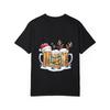 Christmas Beer Mug T Shirt White Santa Hat and Reindeer Antlers with Colorful Lights Holiday Party Casual Wear