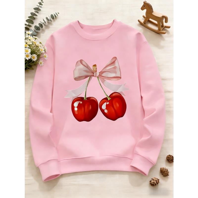 European Sizes Girls' Round Neck Hoodie, Fashion Print Top.