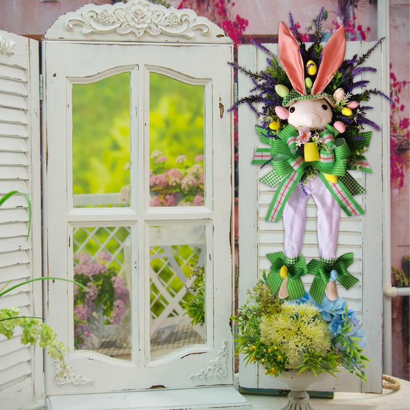 2025 Easter Bunny Wreath Creative Artificial Rabbit Wreath for Front Door Mantel Easter Home Wedding Party Spring Decoration