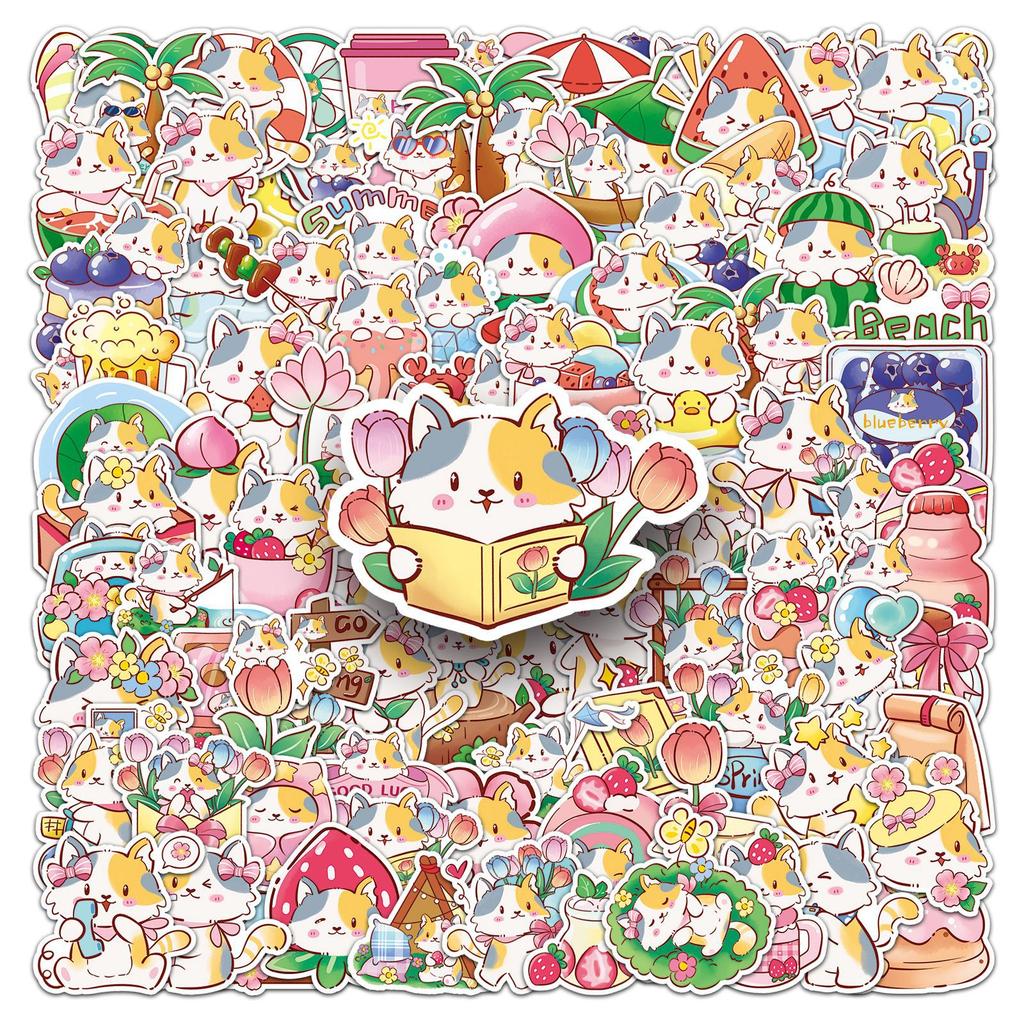 100 Hand-painted Kitten Doodle Stickers Personalized Cartoon Cute Decorative Water Cup Mobile Phone Case DIY Stickers