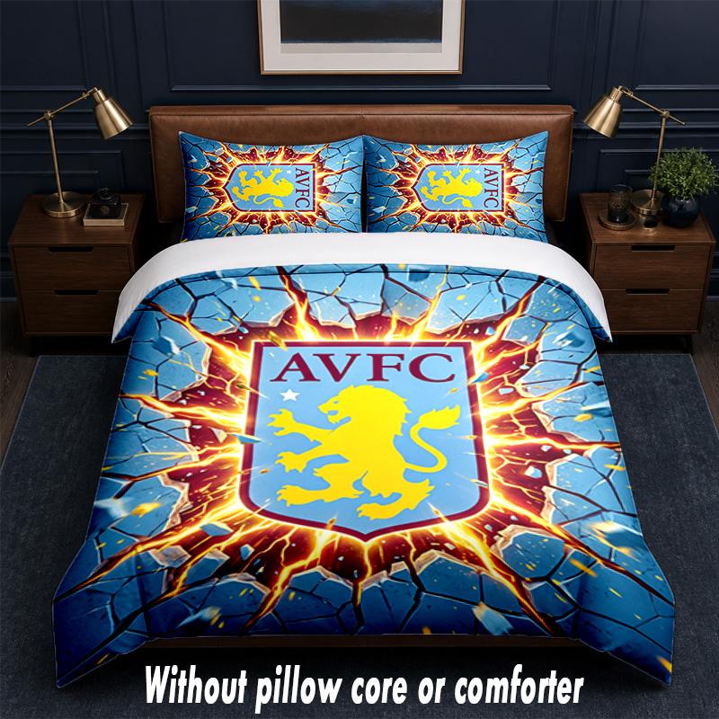 Aston Villa Football Design Bed Bedding Set 1 Duvet Cover + 2 Pillowcases Soft Breathable Household Bed Linens