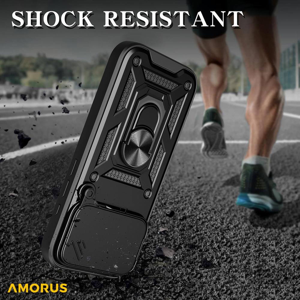 AMORUS For iPhone 17 Pro Max Case Kickstand PC+TPU Phone Cover with Camera Lens Slider