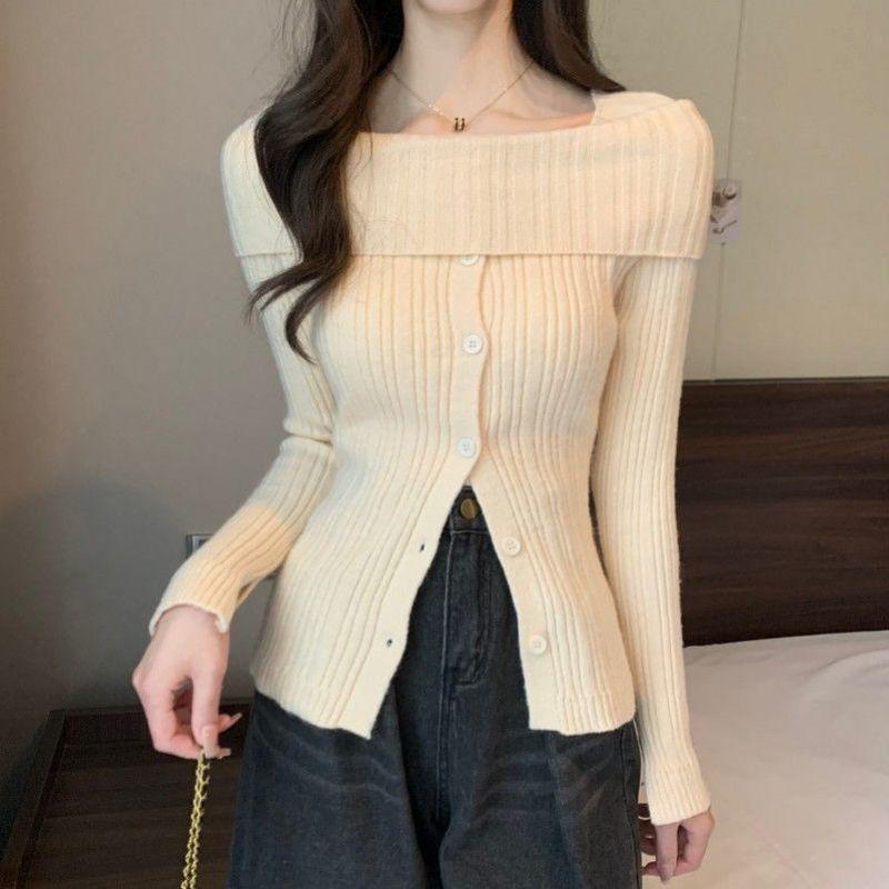 

Women s Autumn Sweet Slim Fit Square Neck Knit Top One Size