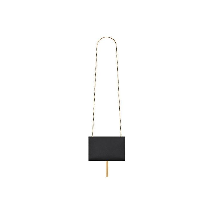 Saint Laurent Ysl Kate Gold Logo Grainy Embossed Leather Tassel Chain Shoulder Bag Small Women Bags Black 474366-BOW0J-1000